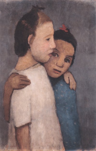 Two Girls in White and Blue Dress by Paula Modersohn-Becker