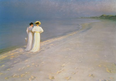 Summer Evening on the Skagen Southern Beach with Anna Ancher and Marie Kroyer by Peder Severin Krøyer